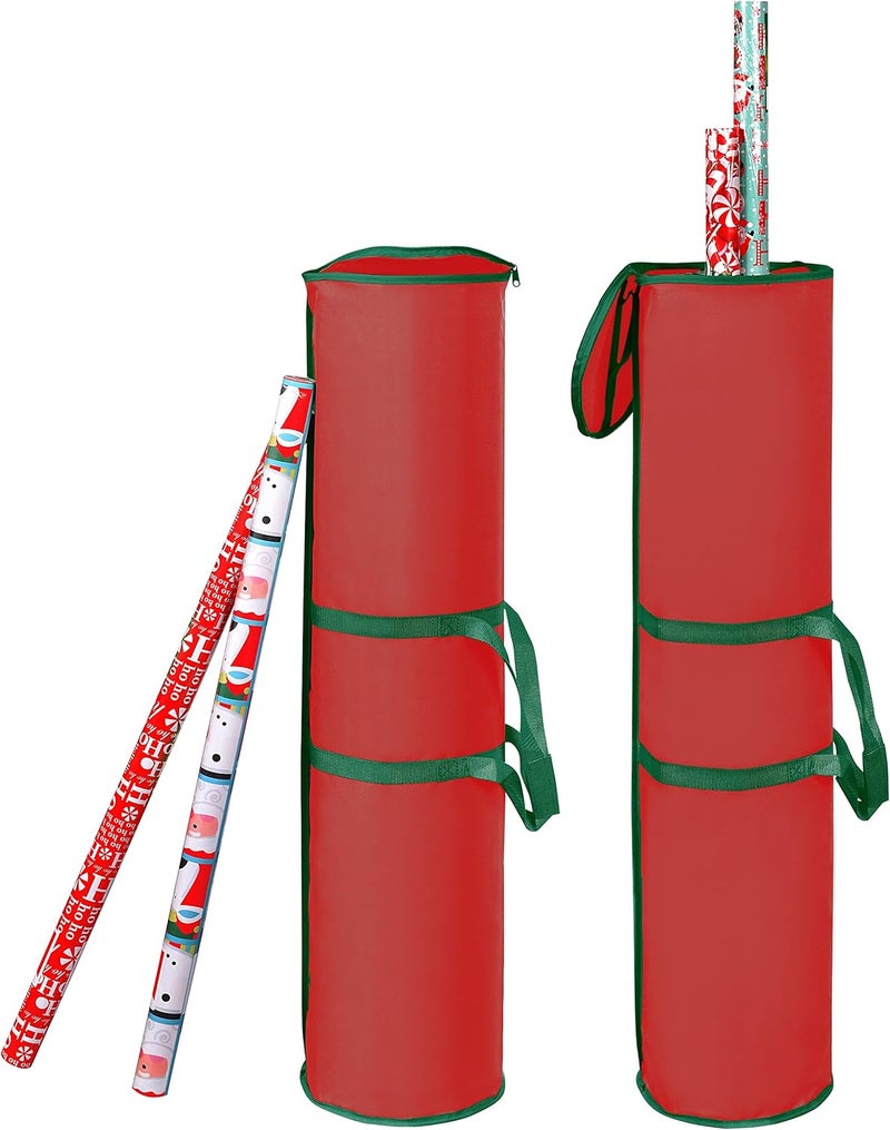 ProPik Wrapping Paper Storage Bag | Gift Wrap Holder Organizer | 2 Pack Store Up to 48 Rolls 40 Inch Long | Heavy Duty 600D Oxford Material Holiday Container | Top & side handles (Red) - Image 1